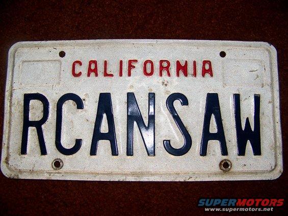 California license plate with letters RCANSAW