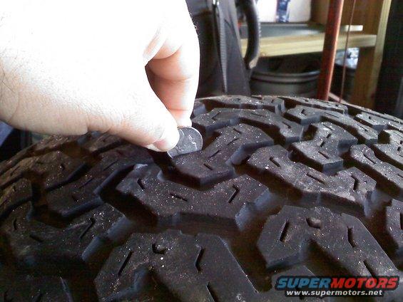 Tire tread depth measured with a coin