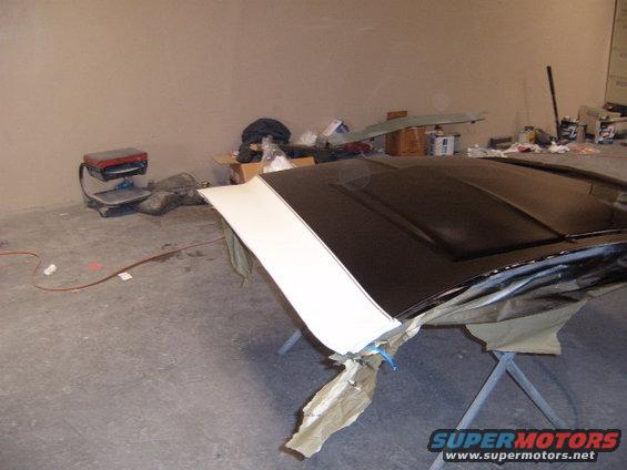Black hood with white stripe, partially painted