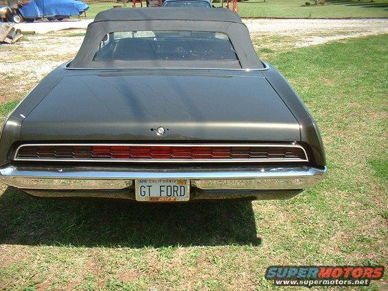 1970 Ford Torino convertible, dark gray, rear view, chrome bumper, California license plate 'GT FORD'