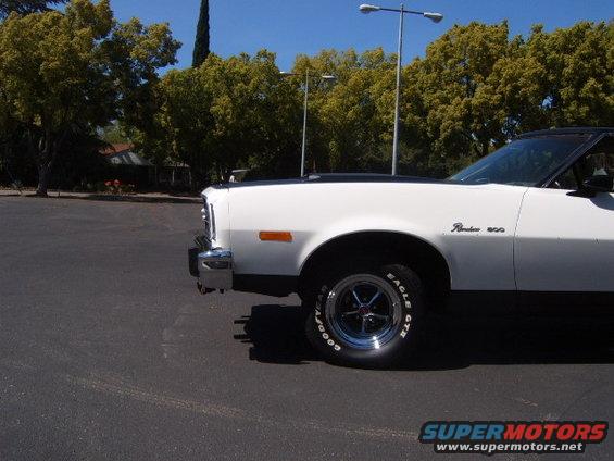 1973 Ford Ranchero front quarter panel and wheel. Ranchero 500 badging visible