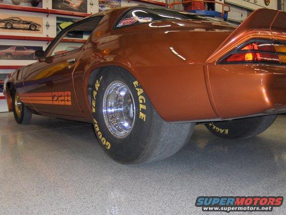 Orange 1979 Chevrolet Camaro rear 3/4 view with drag tires