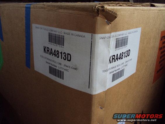 Cardboard box with two identical labels for KRA4813D TOOL STORAGE ROLL CAB - (Red E-Coat)