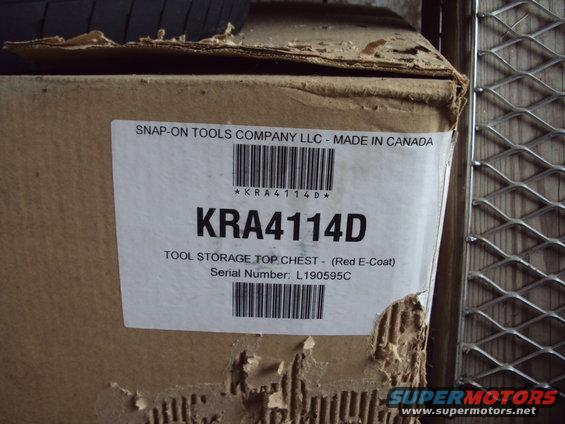 Snap-on Tools KRA4114D tool chest label