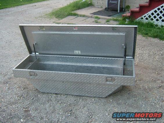 Aluminum truck bed toolbox with lid open