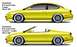 1999 Ford Taurus - Two modified yellow vehicles, a coupe and a convertible, are shown side-by-side with custom wheels and body kits.