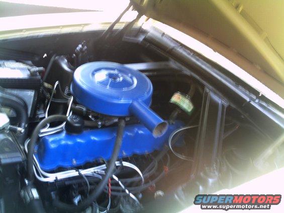 engine bay with blue valve covers and air cleaner