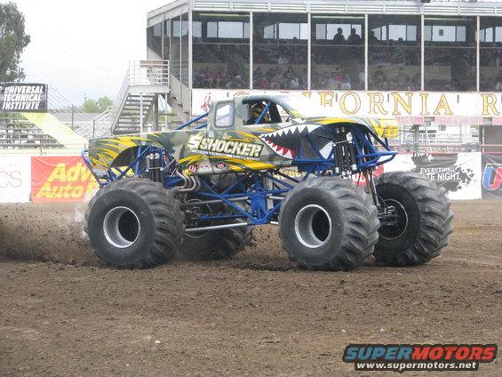 Monster truck with shark teeth paint and 'SHOCKER' text