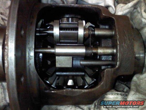 Close-up of differential gears inside a housing