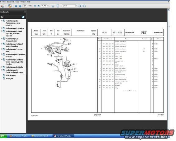 Diagram of brake system parts for a Porsche, with part numbers and descriptions