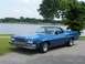 1973 Ford Ranchero - A blue 1973 Ford Ranchero sits parked near a body of water under a large tree.