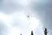 1990 Chevrolet Suburban - A bird soars through a cloudy sky, with the tops of evergreen trees visible below.