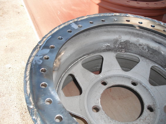 Wheel with beadlock ring, close-up view