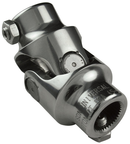 Close-up of a shiny metal universal joint with 'TORRINGTON' and 'UNIVERSAL' visible