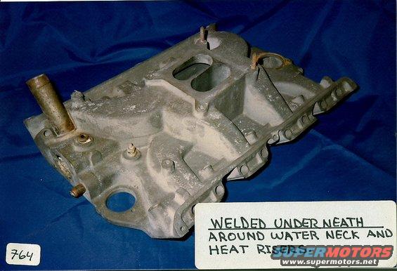 Aluminum intake manifold with a water neck, viewed from the side
