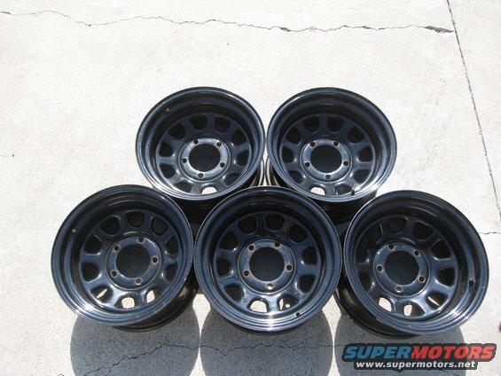 Set of five black steel wheels with 5 lug holes