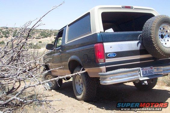 1995 Ford Bronco rear view with spare tire on back and California plates