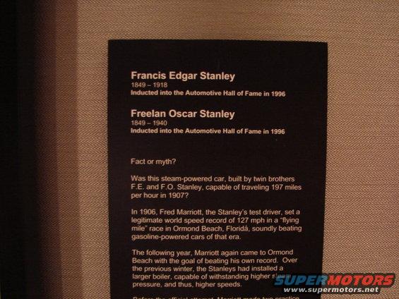 Document about Francis Edgar and Freelan Oscar Stanley, detailing their induction into the Automotive Hall of Fame and a steam-powered car record