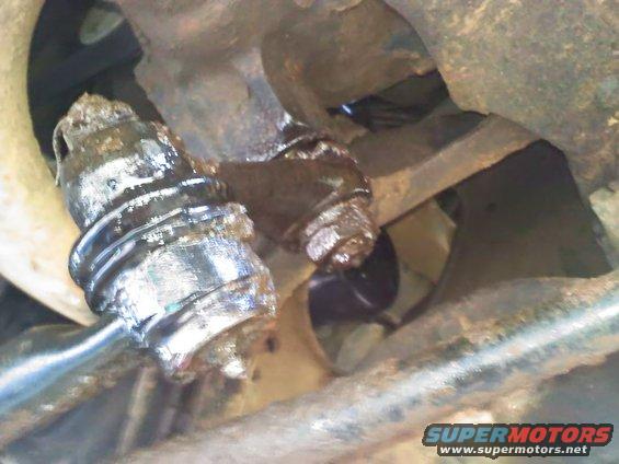 Close-up of a greasy suspension ball joint and tie rod end