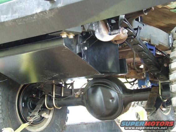 Undercarriage view of leaf springs and differential. Text reads SUPERMOTORS