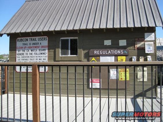 Building with "Rubicon Trail Users" and "Regulations" signs
