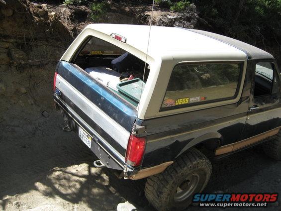 1986 Ford Bronco rear view, black and tan