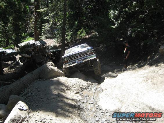 White Ford Bronco navigating a rocky, wooded trail
