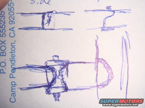 Hand-drawn diagram of mechanical components, with text 'P.O. BOX 555235 Camp Pendleton, CA 92055-' visible on the left