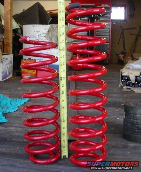 No stiff-as-isht TTB coils here...
This is a Skyjacker 6" Cherokee (XJ) coil spring #JC60F shown next to a Rancho 3" Cherokee spring.
The Rancho springs sagged out over time, and were replaced with the Skyjacker springs. 
Skyjacker's springs are much better quality, they've stayed at their original height with over two years hard use now.

Edit, lets make that seven years hard use now. :)
Skyjacker really does make a quality product.