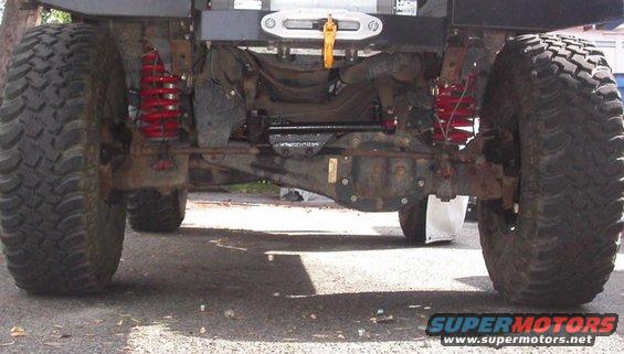 steering.jpg An example of having good steering angles on a TTB suspension. Tie rods are nearly horizontal (inline with the beams). This puts the movement of the steering in proper phase with that of the axle beams, nearly eliminating any bumpsteer (this holds true for custom setups like here, as well as with the stock &quot;y&quot; linkage). 
It's unfortunate too many kits on the market don't maintain correct geometry of the steering, and is a huge source of the problems commonly seen on these suspensions (poor handling, tire wear, etc.).
Proper steering is a must with flexible coils such as the XJ coils...  (maybe this is why TTB lift coils are made so stiff? Companies using them in an attempt to cover up their engineering failure by restricting the suspension's movement as much as possible??).