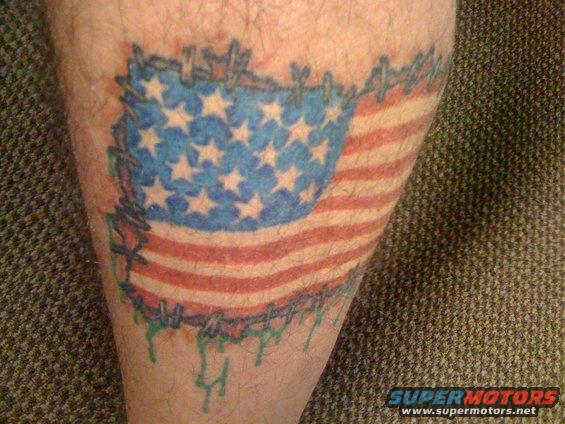 American flag tattoo with barbed wire and dripping effect