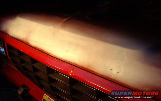 1978 Ford Bronco hood and grille, red paint with some discoloration