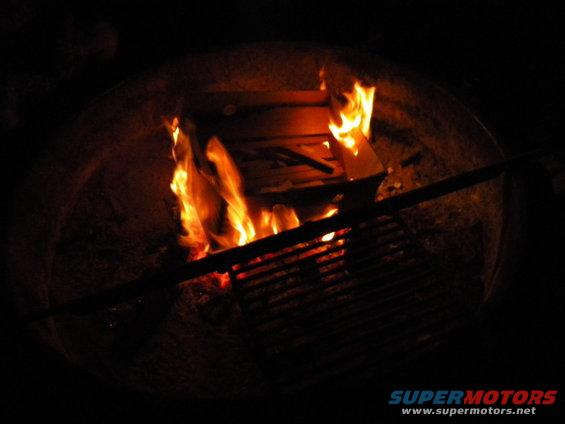 Fire burning in a dark fireplace