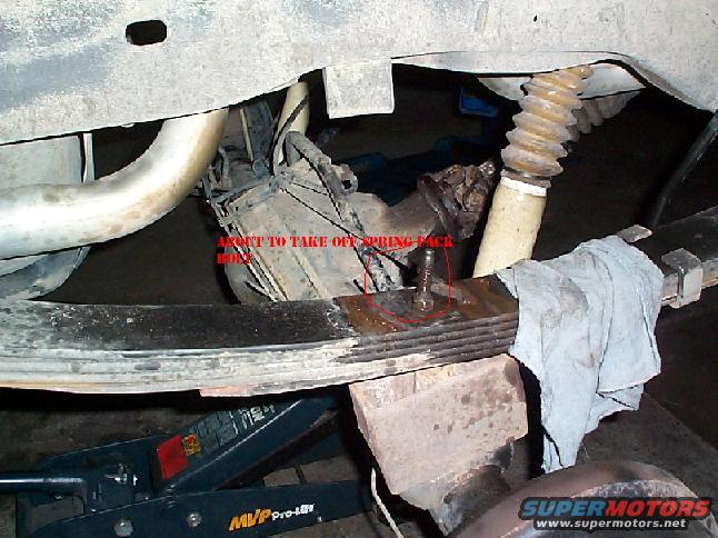 block2.jpg U bolt mount removed and out of the way, the bolt circled in the center is the cetering pin bolt. The one pictured here was rusted in the middle where it goes through the spring pack. The bottom of the bolt is a special design that allows it to sit in the lift block. These should be replaced any time a lift is done.