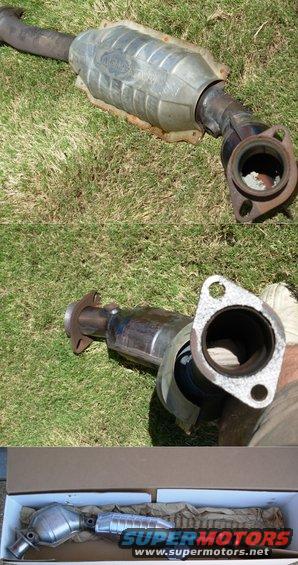 catl.jpg The original plastic intake finally blew, and the misfiring caused by the coolant leaking into the plug wells resulted in the new L cat overheating. So now both cats are new.

Note that the latest version includes 2 downstream bungs & 1 plug.