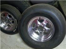 Pair of tires with chrome five-spoke wheels