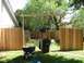 1983 Ford 427 - A backyard scene features a newly constructed wooden arbor, fence, a wheelbarrow, and a trash can under a large tree.