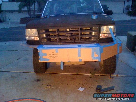 1992 Ford Bronco front with cardboard bumper prototype taped in place