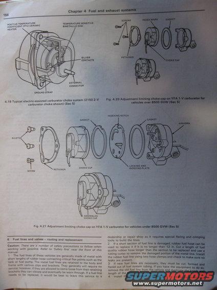 Diagrams of carburetor choke systems and fuel lines from a manual