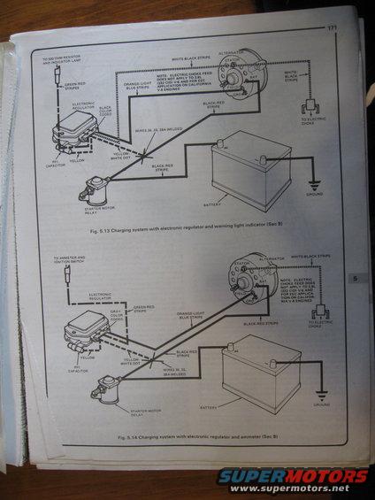 Diagram of charging system with electronic regulator and warning light indicator