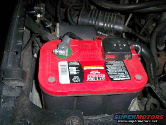 Red Optima battery in engine bay