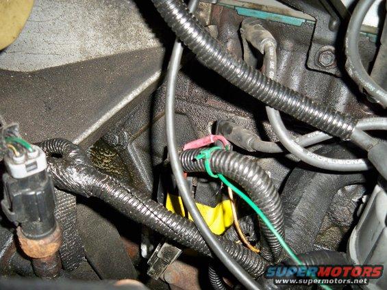Close-up of engine wiring, spark plug wires, and connectors