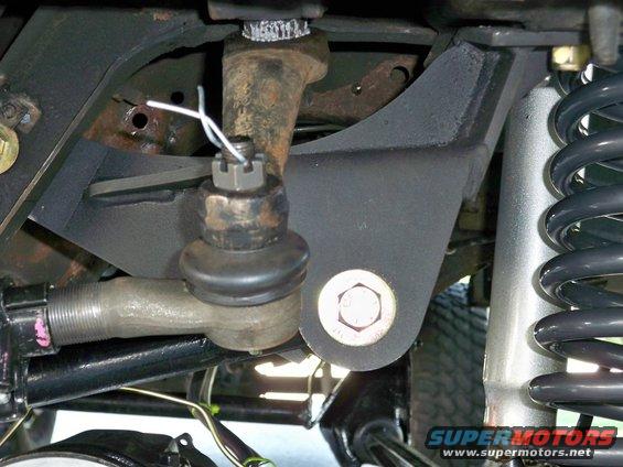 Close-up of a ball joint and tie rod end on a vehicle's suspension