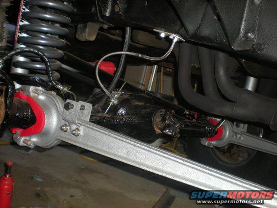 Undercarriage view of vehicle suspension and exhaust system