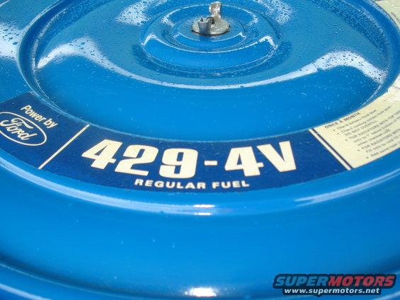 Blue Ford 429-4V engine air cleaner with "Power by Ford" text