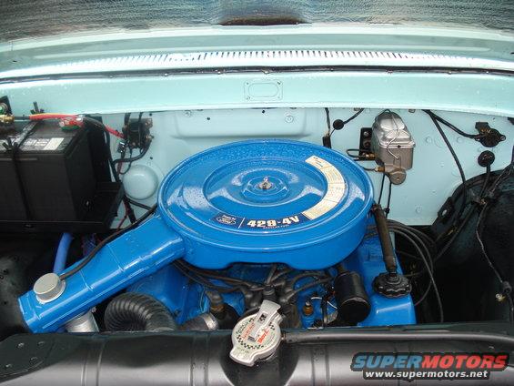 Engine bay with blue air cleaner showing "429-4V" and "Ford" labels
