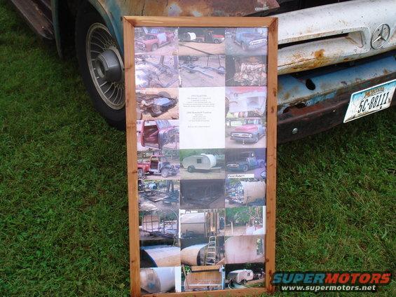 Collage of truck restoration photos, including a document with text