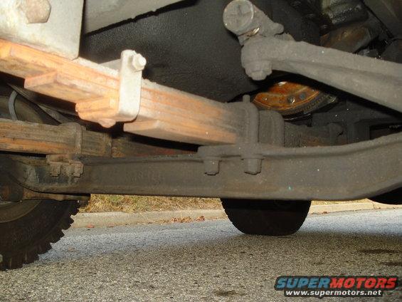 Undercarriage view of truck leaf springs and suspension components