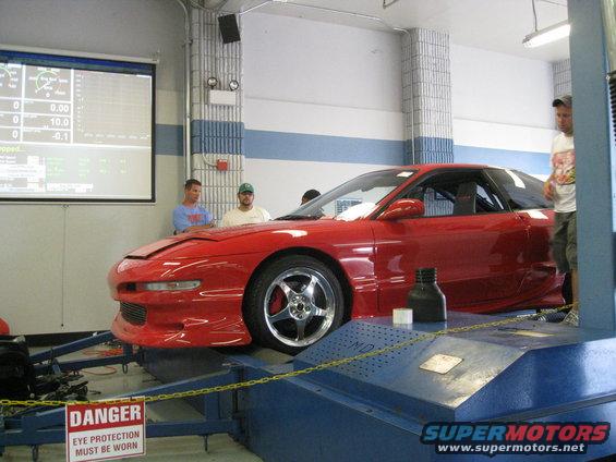 1994 Ford Probe on a dynamometer with a projection screen showing data