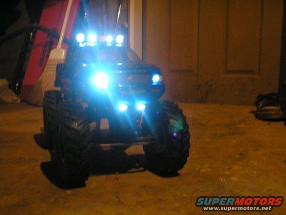 remote control monster truck with multiple bright LED lights on the roof and front
